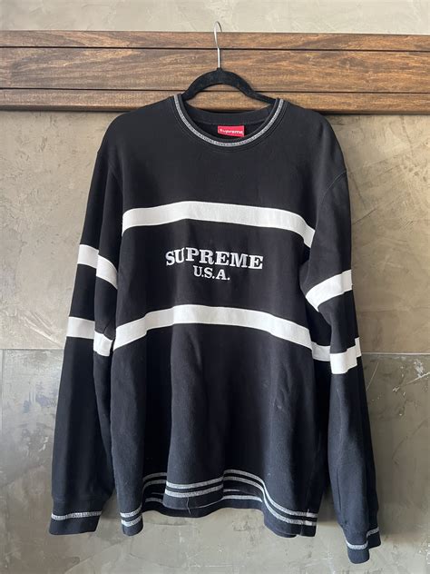 supreme center stripe crewneck gucci|Supreme Center Stripe 'Gucci' Colourway .